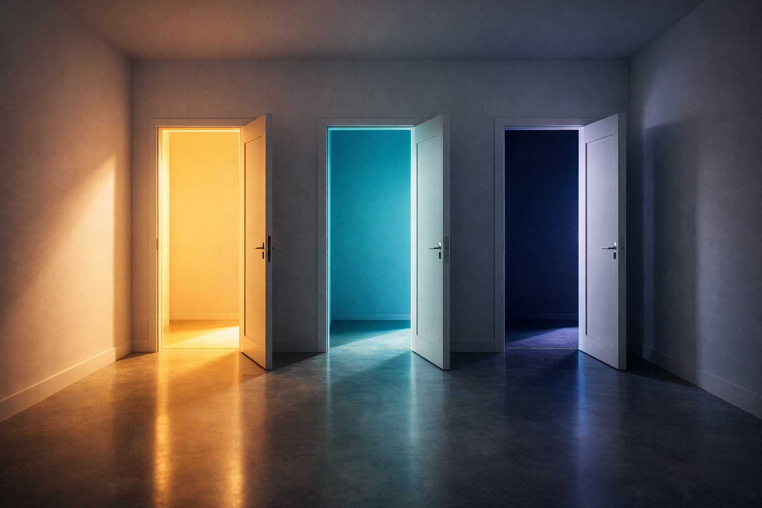 Three doors representing phased access